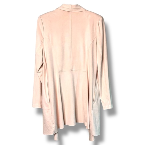 MELANIE LYNE Pale Pink Waterfall Front Faux Suede Long Line Jacket / Cardigan 12 - Picture 3 of 8
